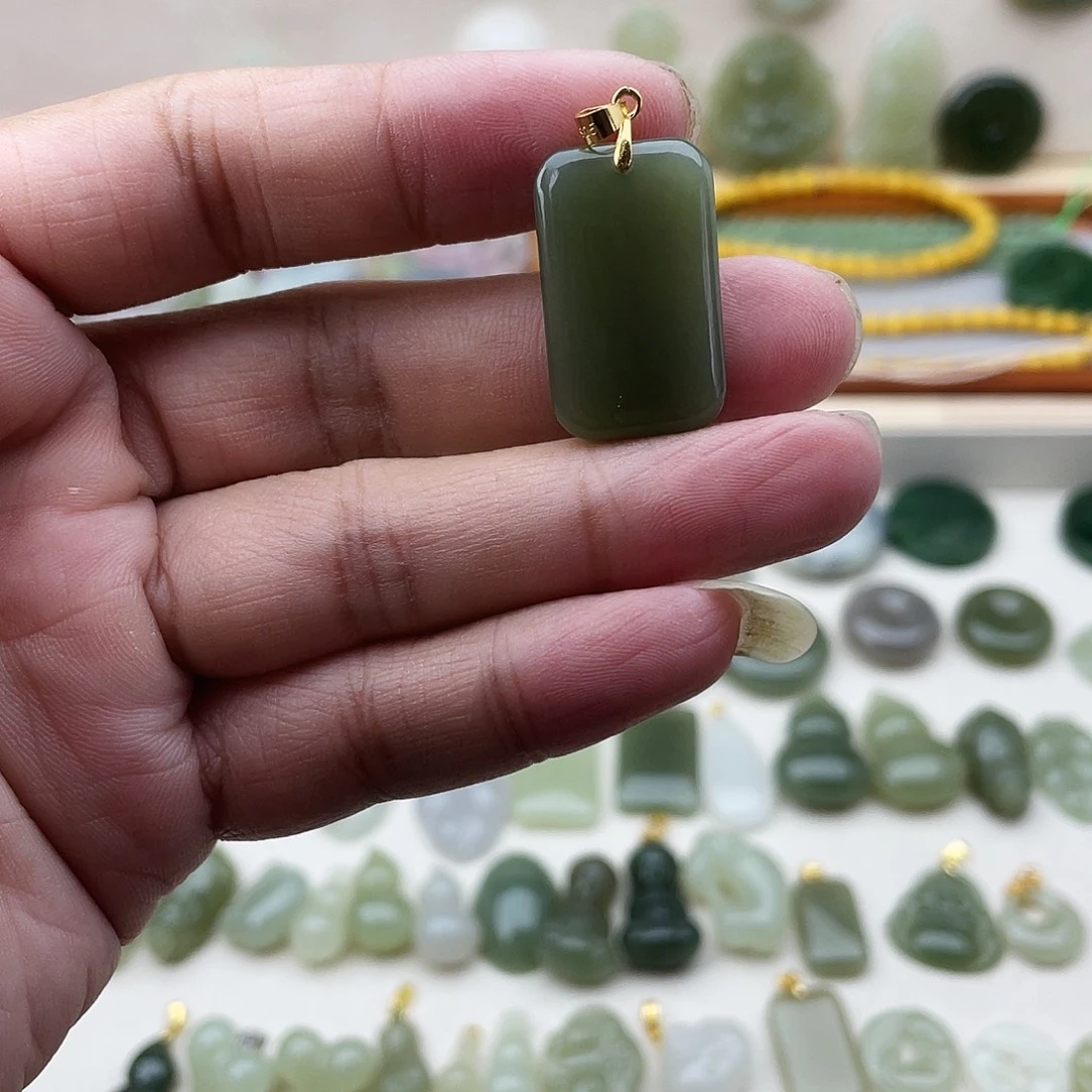 和田玉银S925镶嵌吊坠(不含链)