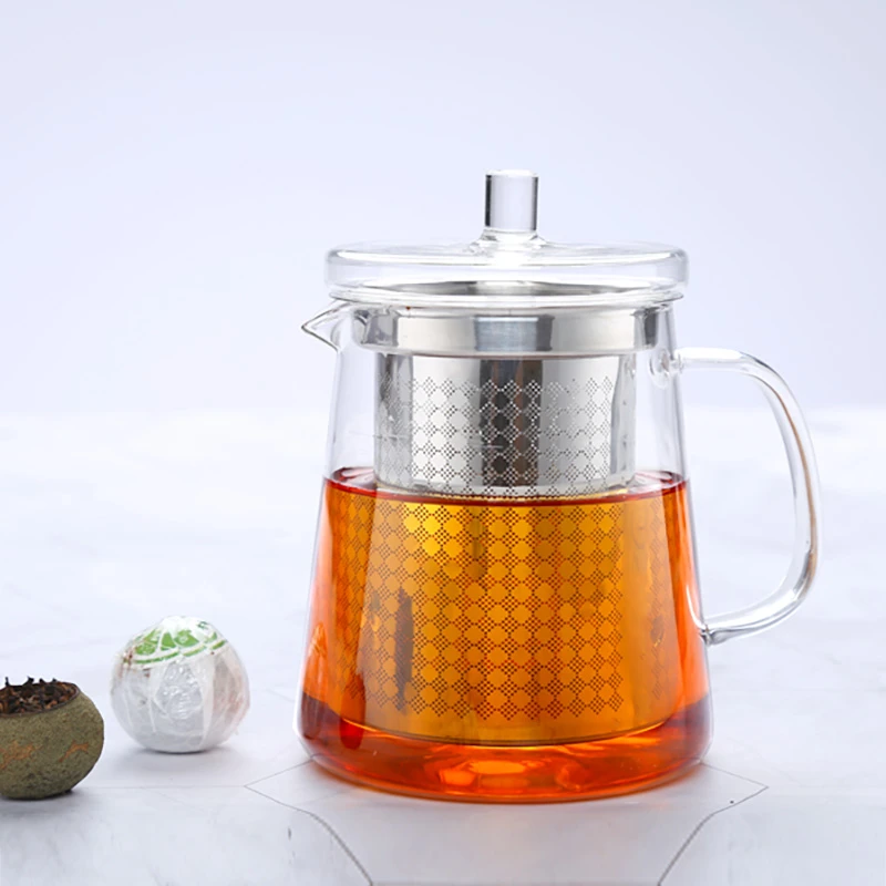 明尚德不锈钢茶漏带盖耐热玻璃泡茶壶大容量过滤茶壶加厚家用
