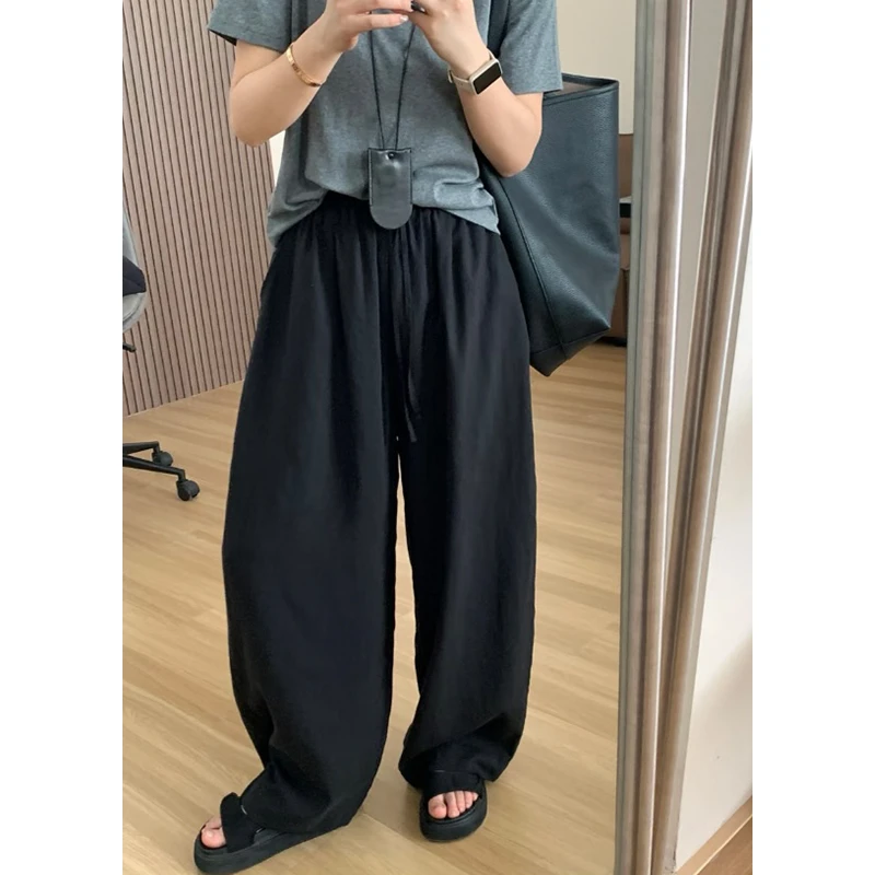 大码极简风微胖遮胯显瘦阔腿休闲裤女秋季新款慵懒风小个子弯刀裤