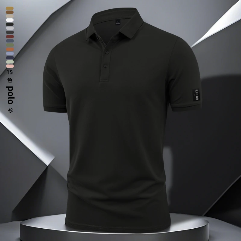 美式复古双面空气层棉纯色POLO衫翻领轻熟商务短袖T恤男士春夏装