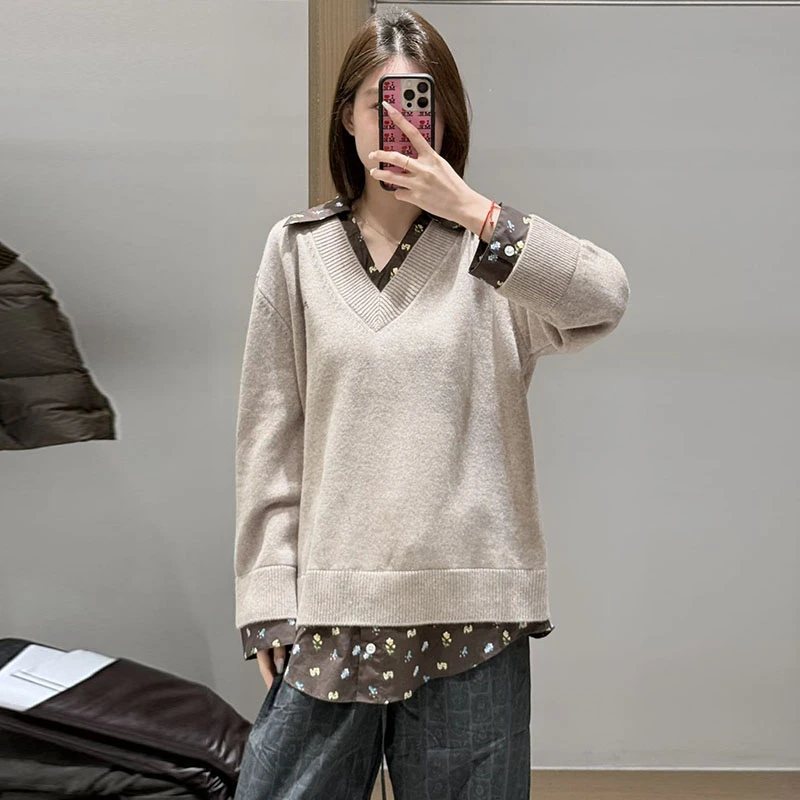 【现货】FIZZFLY|25冬季设计师品牌新款假两件碎花针织衫秋冬上衣