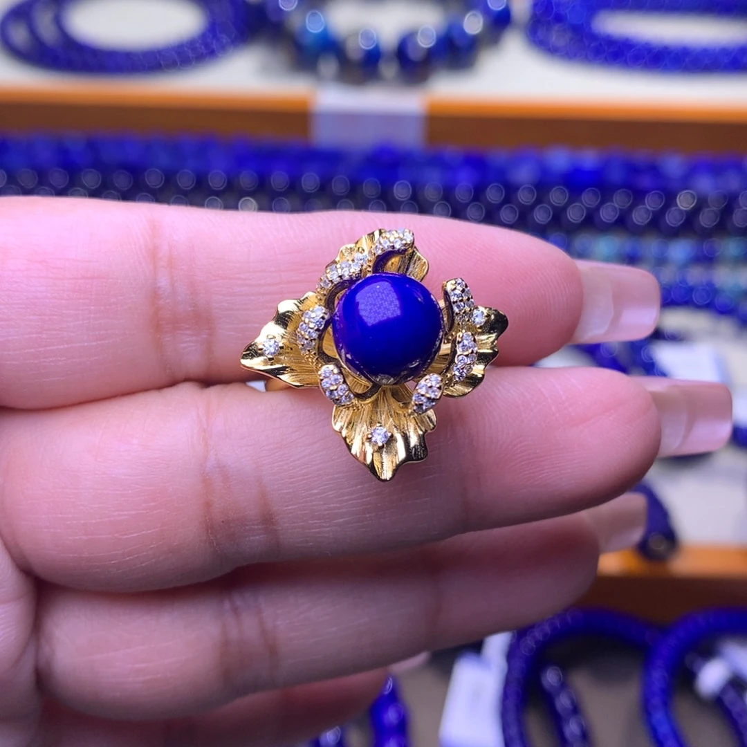 青金石银S925镀金镶嵌戒指