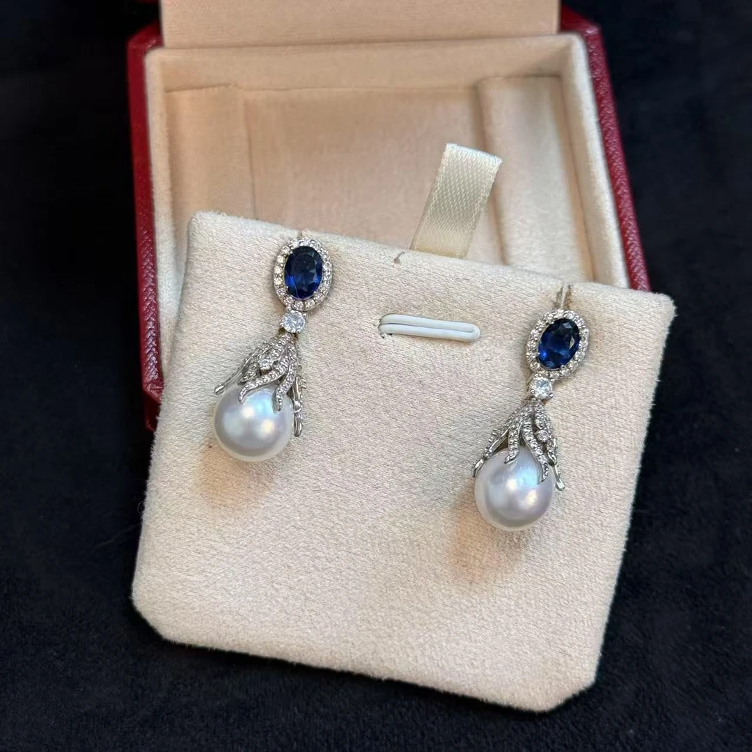 中古款小众宫廷风海水冷光伴粉光澳白耳环S925银1011mm天然色