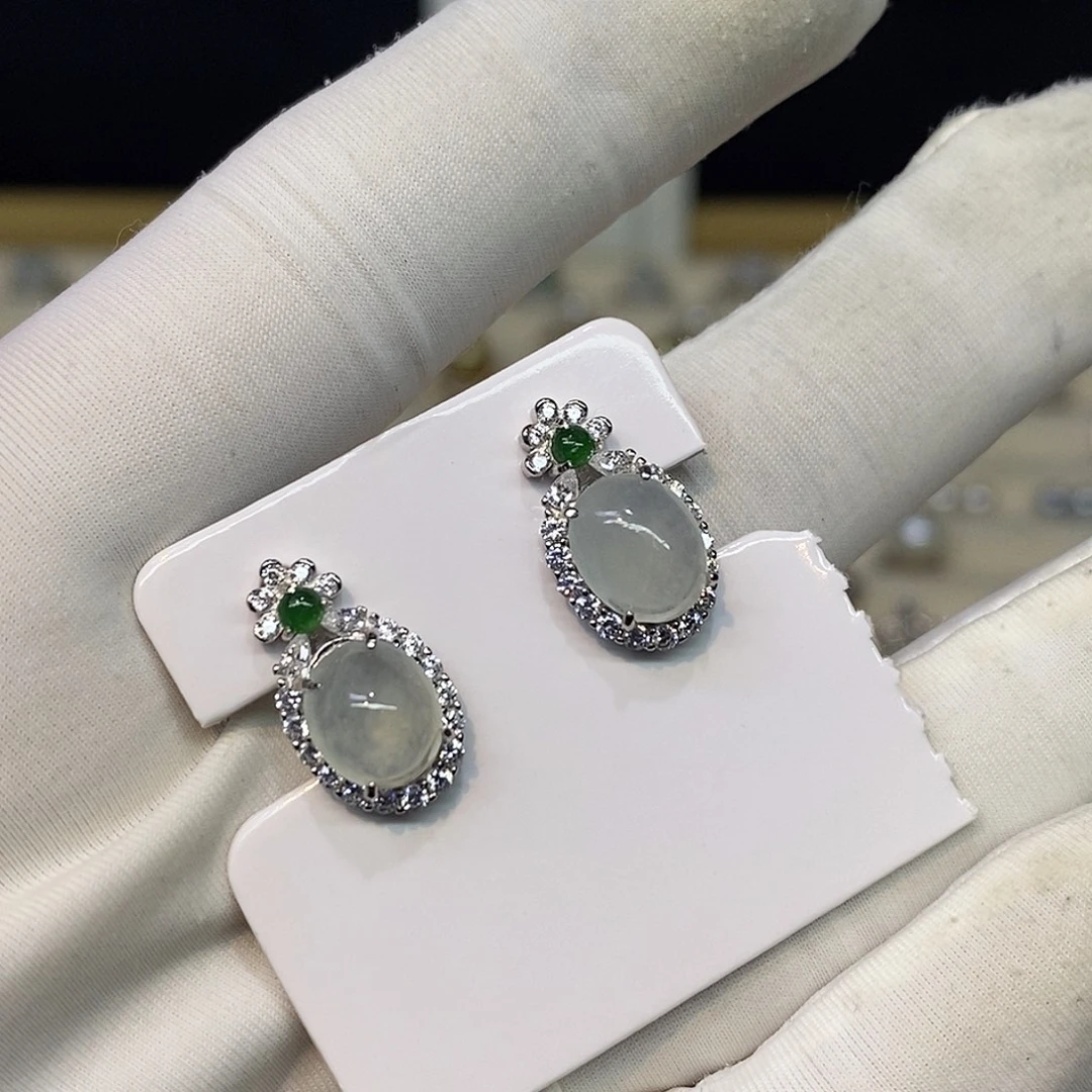 翡翠银S925镶嵌耳饰