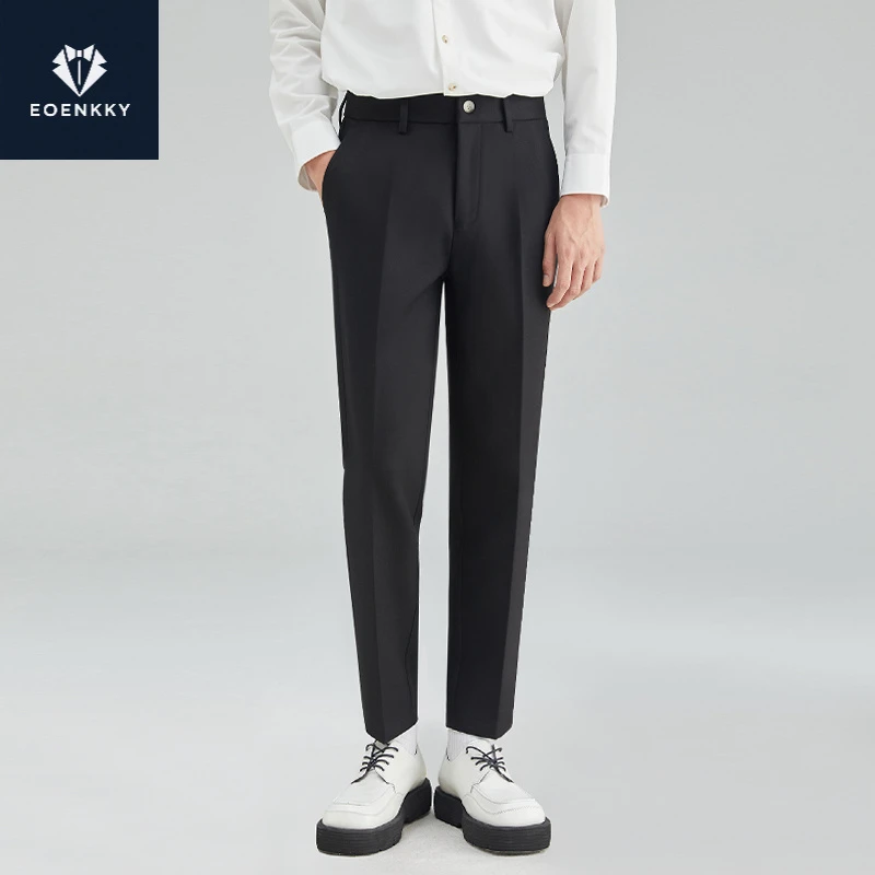 EOENKKY夏季时尚青年直筒修身免烫垂感百搭男士休闲西裤修身长裤
