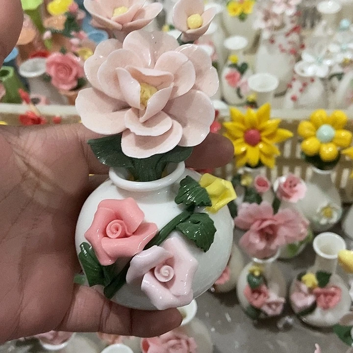 瓷片纯手工陶瓷花摆件瑕