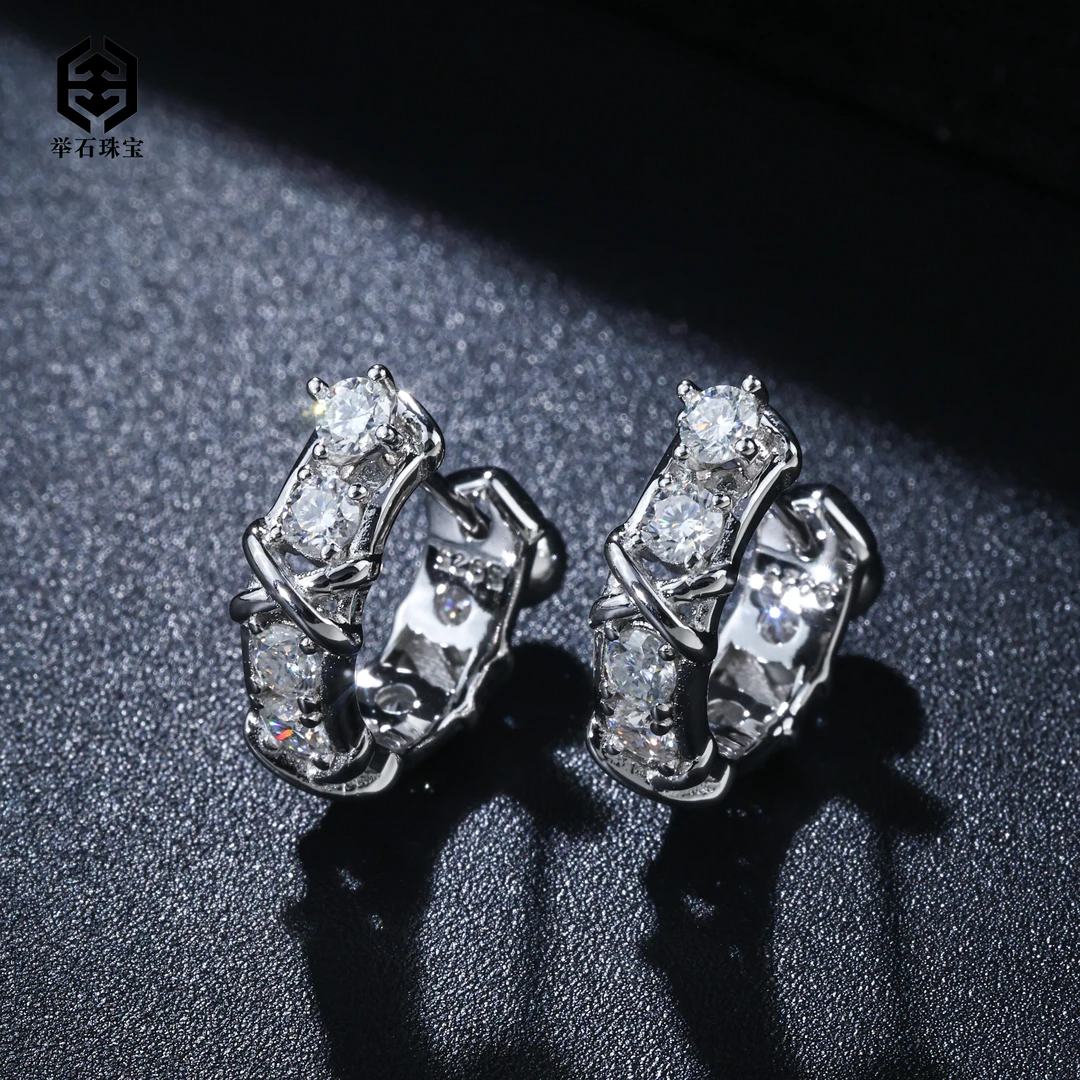 925银莫桑石银制品 【举石饰品】X0509-9819-9221莫桑钻耳饰（一对）v