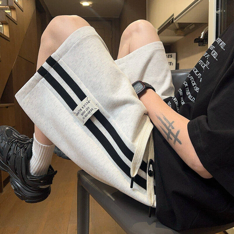 字母贴标运动短裤男夏季薄款潮牌阔腿休闲中裤宽松外穿重磅五分裤