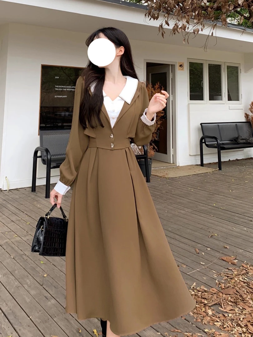 春秋新款假两件超仙甜美连衣裙女休闲显瘦设计感减龄时尚气质长裙