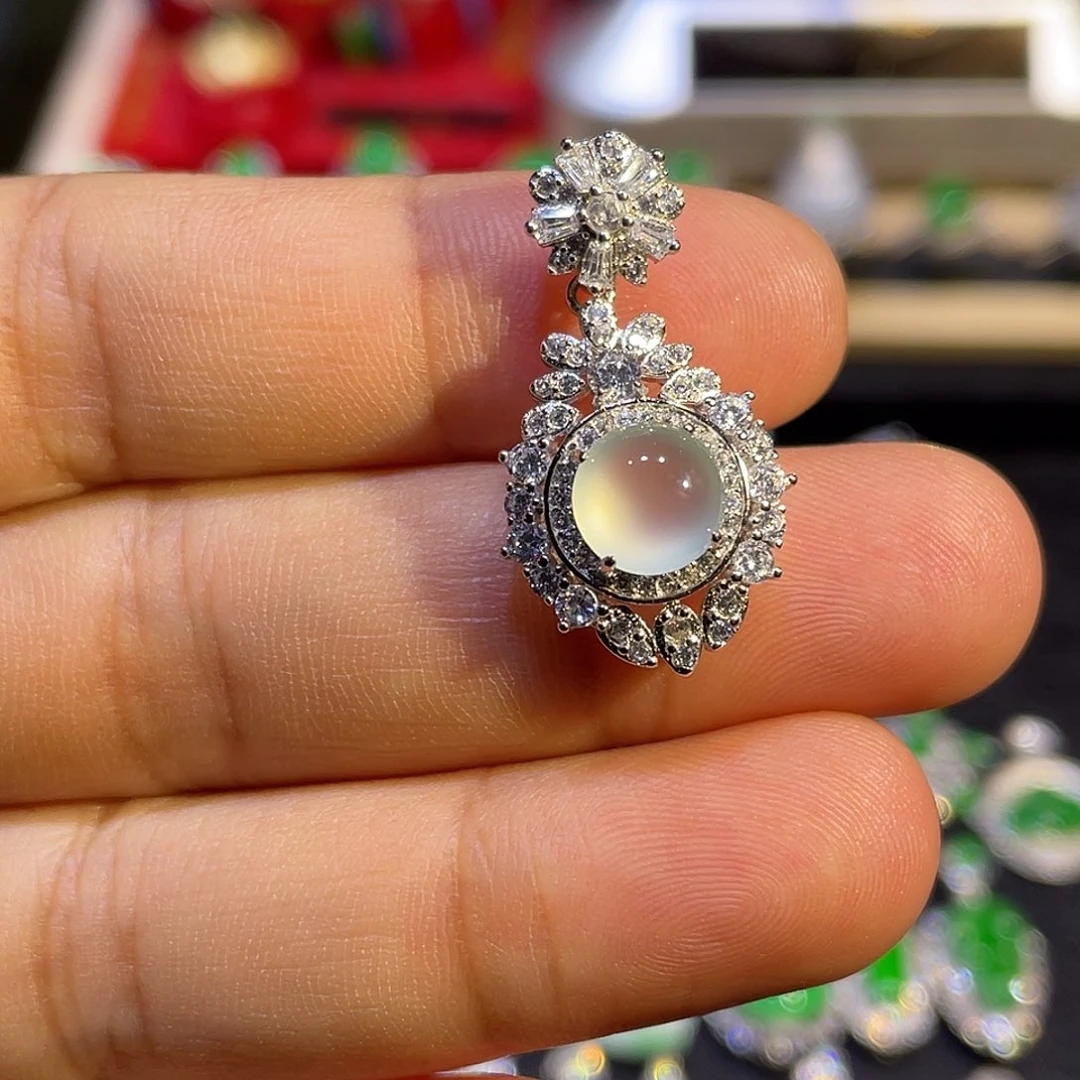 翡翠银S925镶嵌吊坠(不含链)