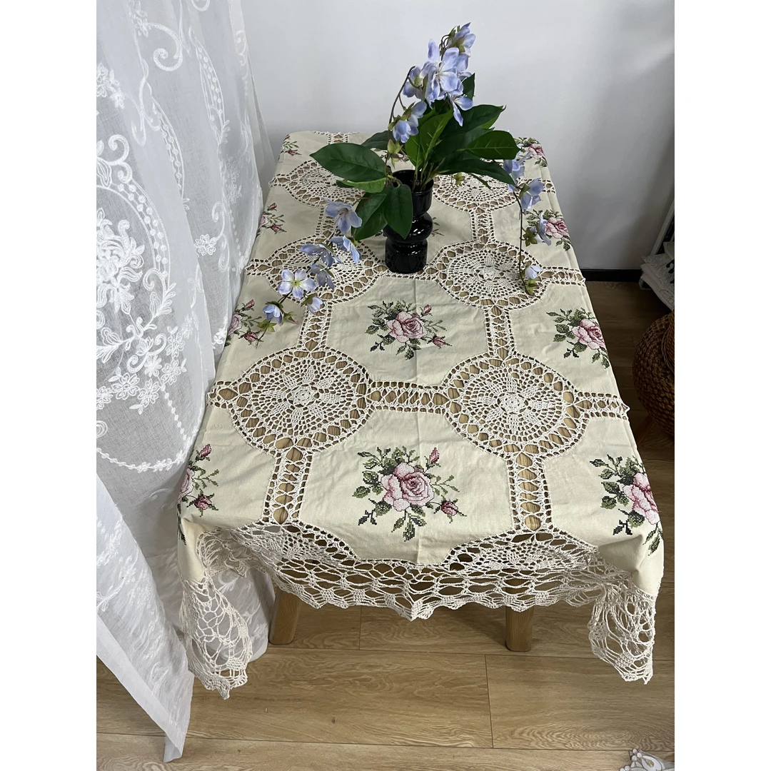 DY080-11棉质（130*180cm）十字绣牡丹花桌布