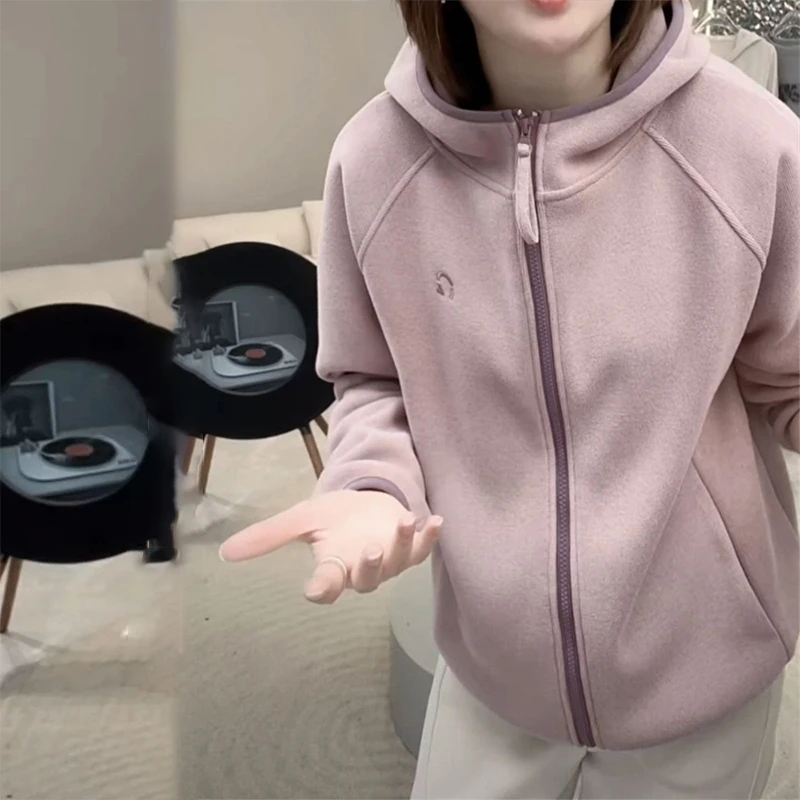时尚气质连帽拉链短外套女秋冬休闲百搭宽松显瘦加厚保暖开衫上衣