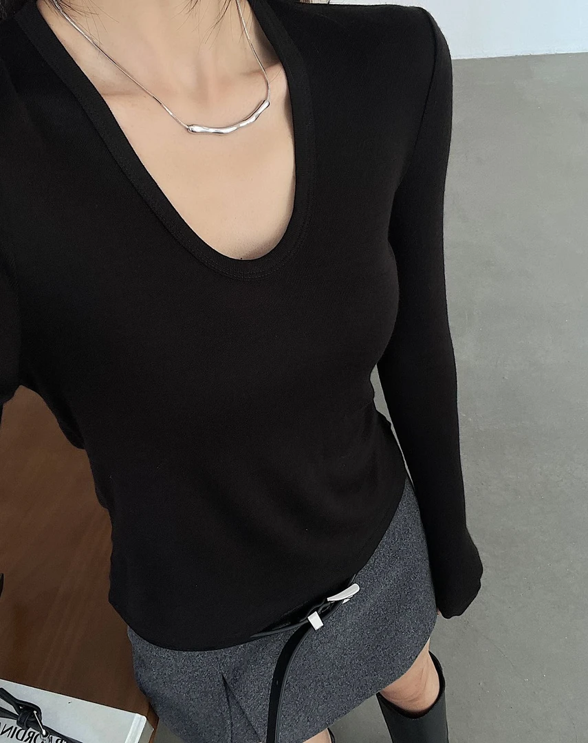 【肯豆打底】气质U领显瘦打底T恤单穿