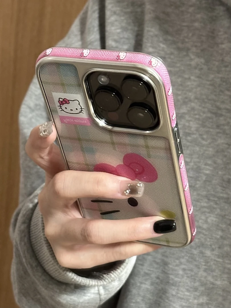 格纹kitty猫适用苹果17promax/iphone16pro新款韩式16/15手机壳