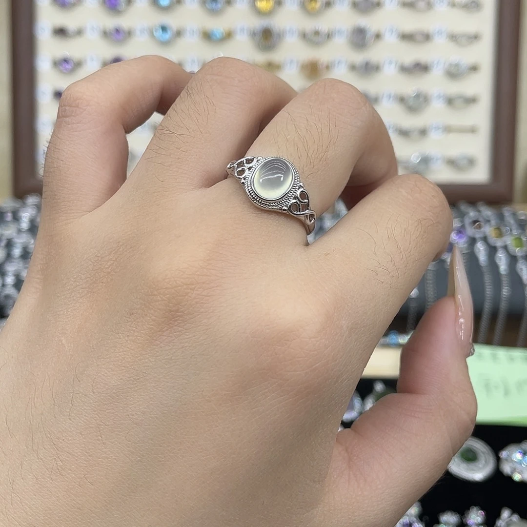 岫玉银S925镶嵌戒指