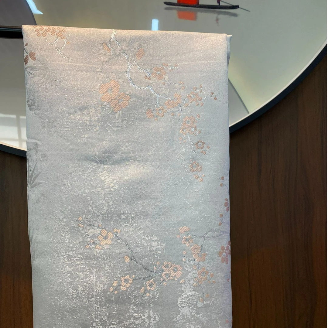 【H64银丝梅花】国风新中式织锦亮丝梅花面料旗袍外套马甲裙子布料