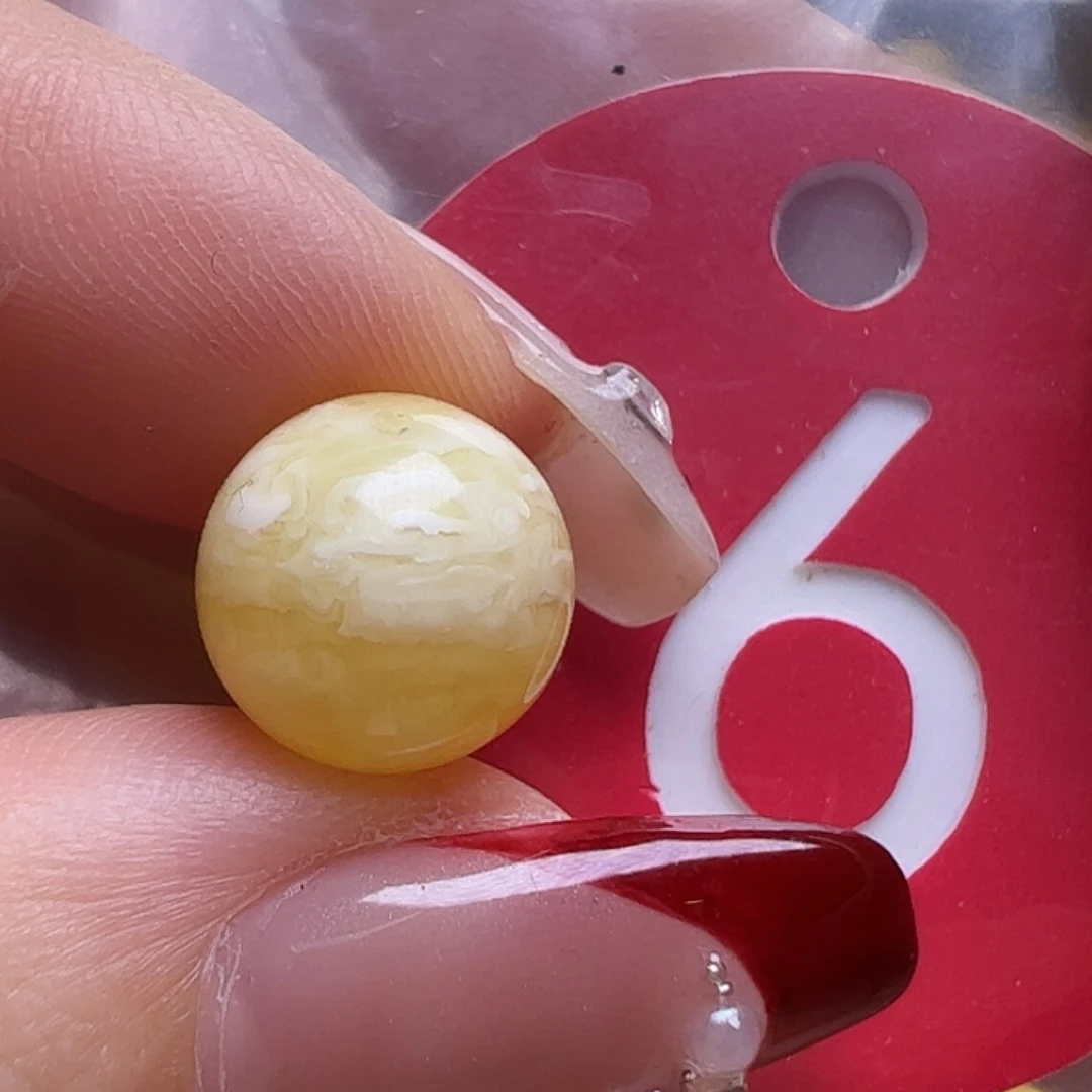 蜜蜡未镶嵌珠宝奇石微花粉10mm金瓷白圆珠