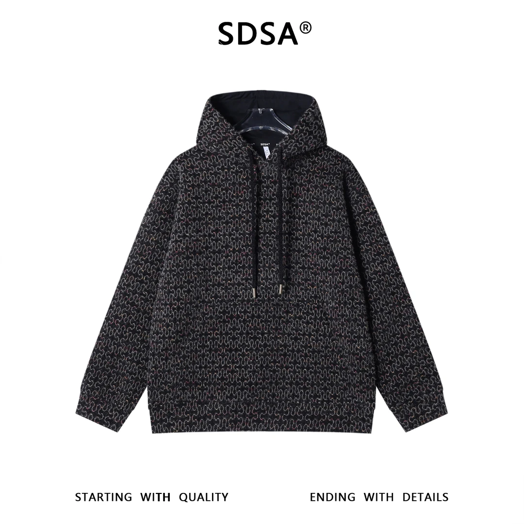 SDSA男士秋冬新款痞帅男装潮牌撞色提花连帽卫衣小众设计百搭上衣