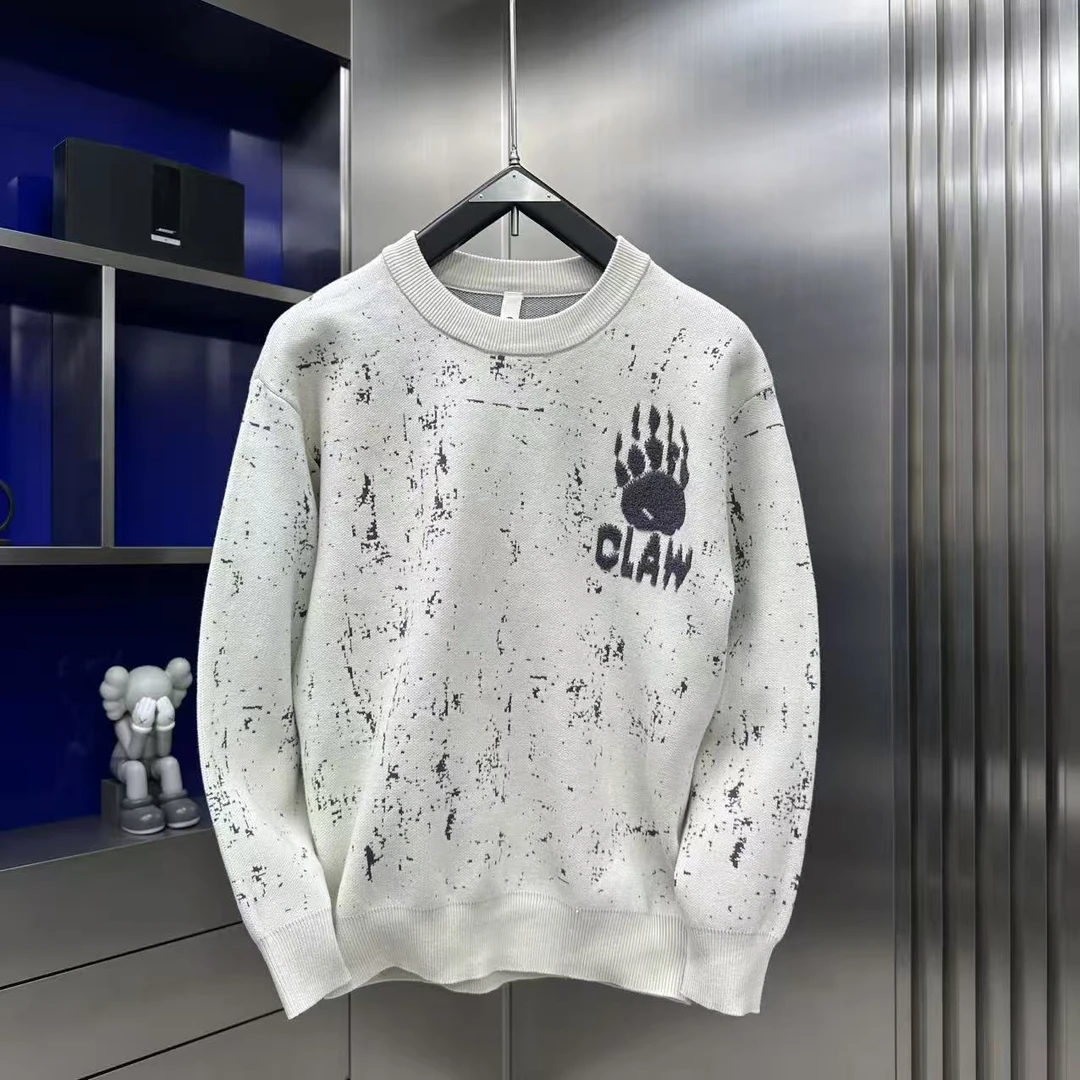 冬季针织毛衣卡通小熊男士毛衣泼墨潮牌提花简约细腻舒适25902