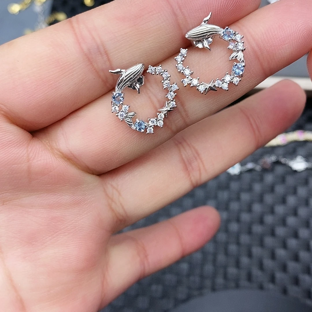 耳坠海蓝宝石银S925镶嵌