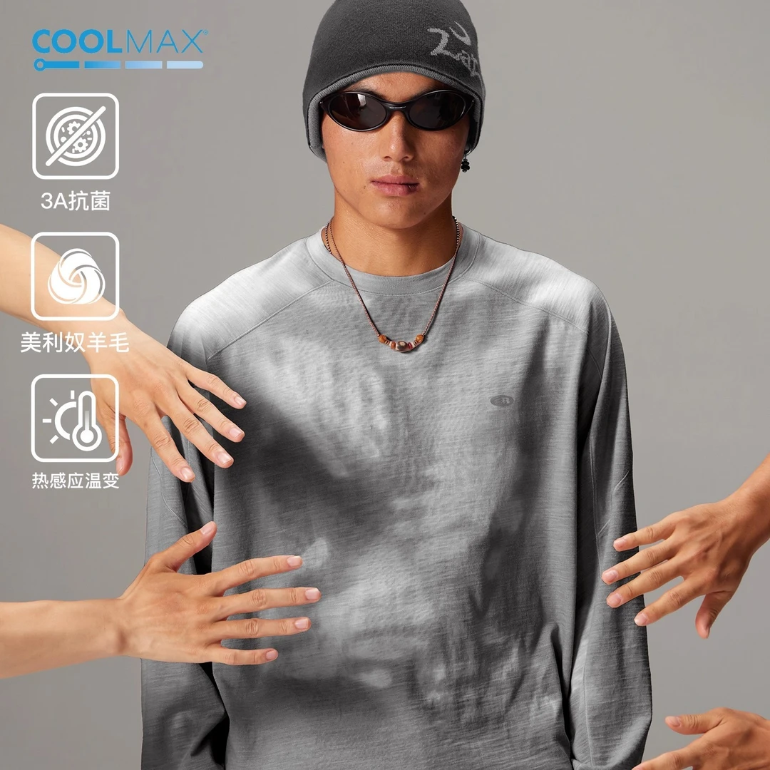 蓝岐2025秋男女款美利奴羊毛温变结构T恤COOLAMX抗菌圆领情侣长袖