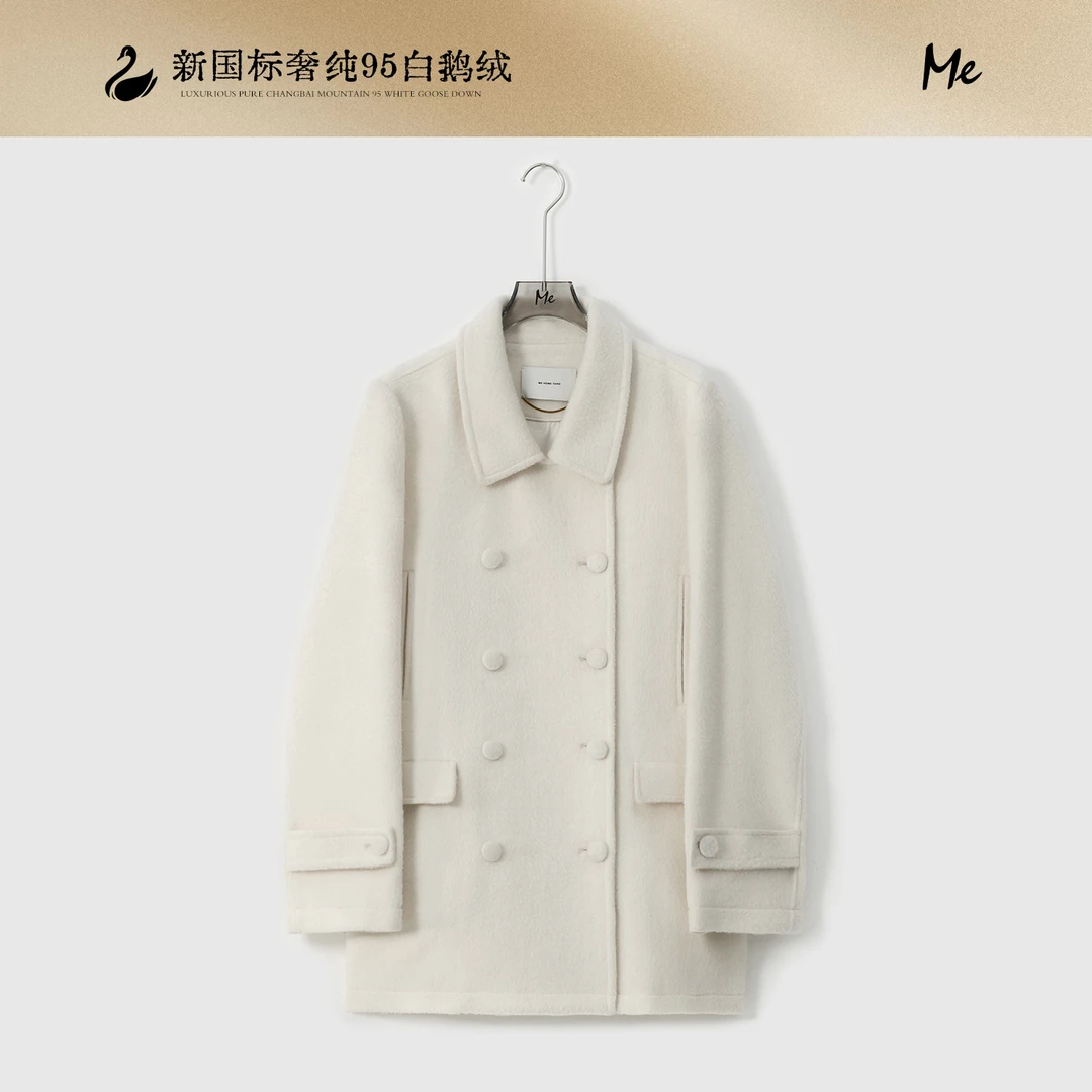 ME【大衣鹅绒服】95白鹅绒羊驼毛绵羊毛混纺一手长羽绒服MEQA4441