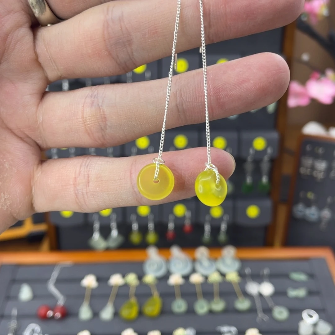 蛇纹石玉耳饰银S925镶嵌宁****柏