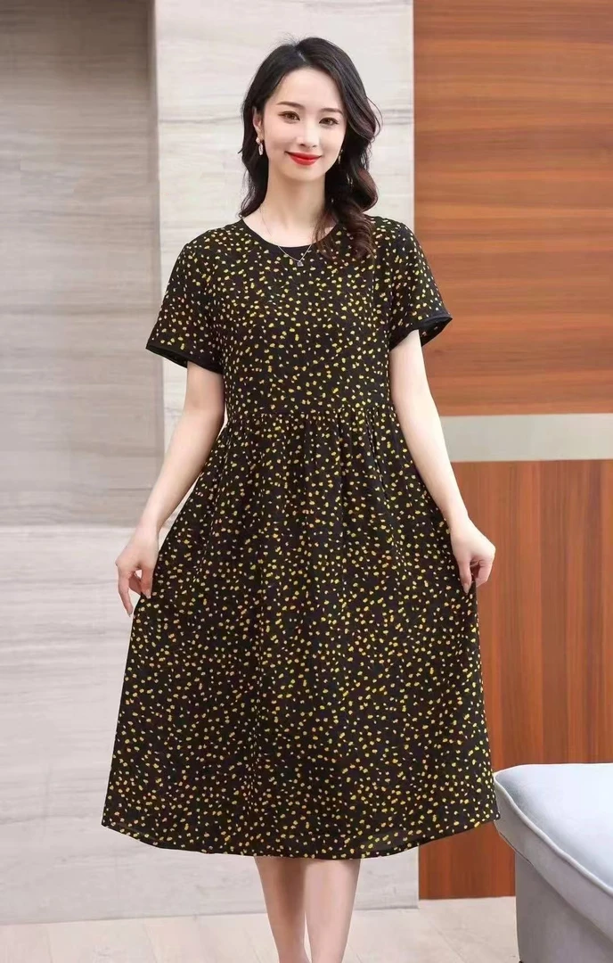 极简风圆领印花夏季挂脖式连衣裙女装中长款休闲裙子