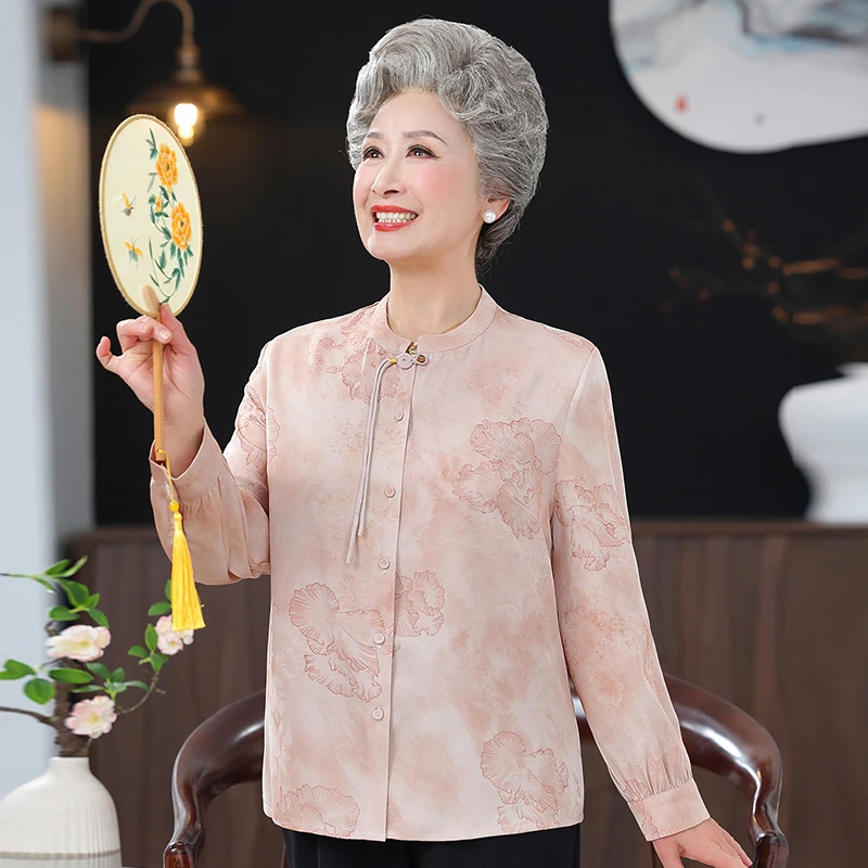 2025老年人奶奶春装衬衫薄款外套女中老年女装妈妈装夏装洋气衬衣