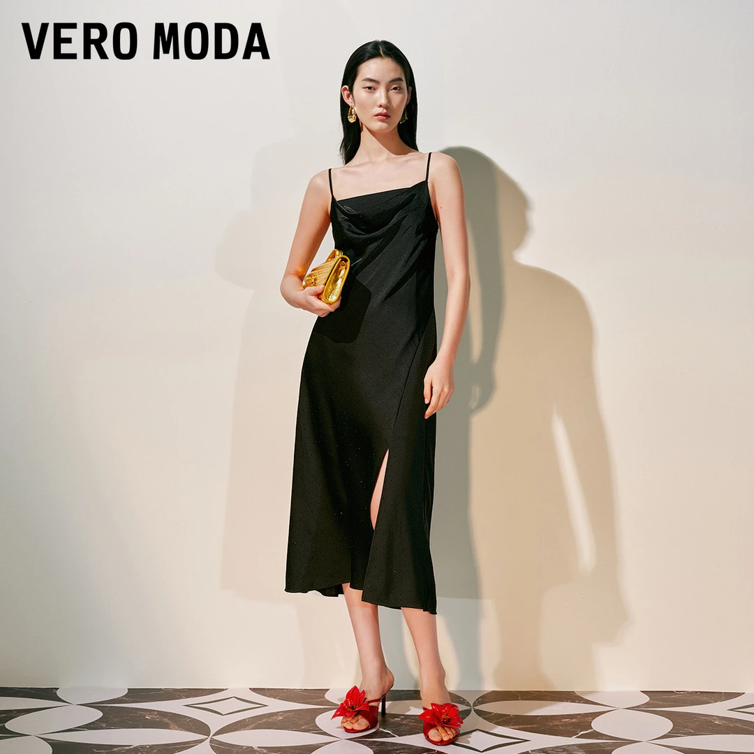 Vero Moda连衣裙春游出行小众洋气烫钻装饰收腰吊带长裙32527A005