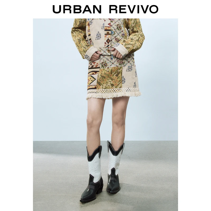 UR2025夏季新款女装波嬉风休闲提花流苏高腰半裙UYL550013