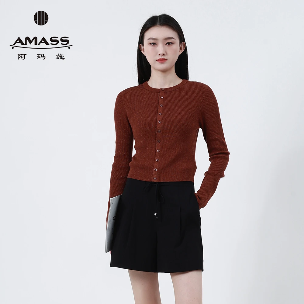 AMASS/阿玛施 简约大气质感毛衣开衫薄款绵羊毛针织衫女装548037