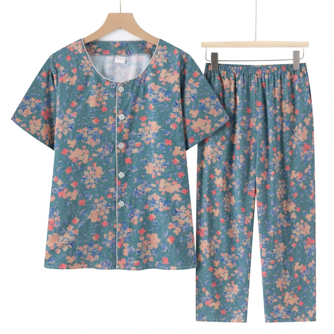 短袖中老年睡衣女棉绸春夏季家居服人造棉宽松薄款套装妈妈装
