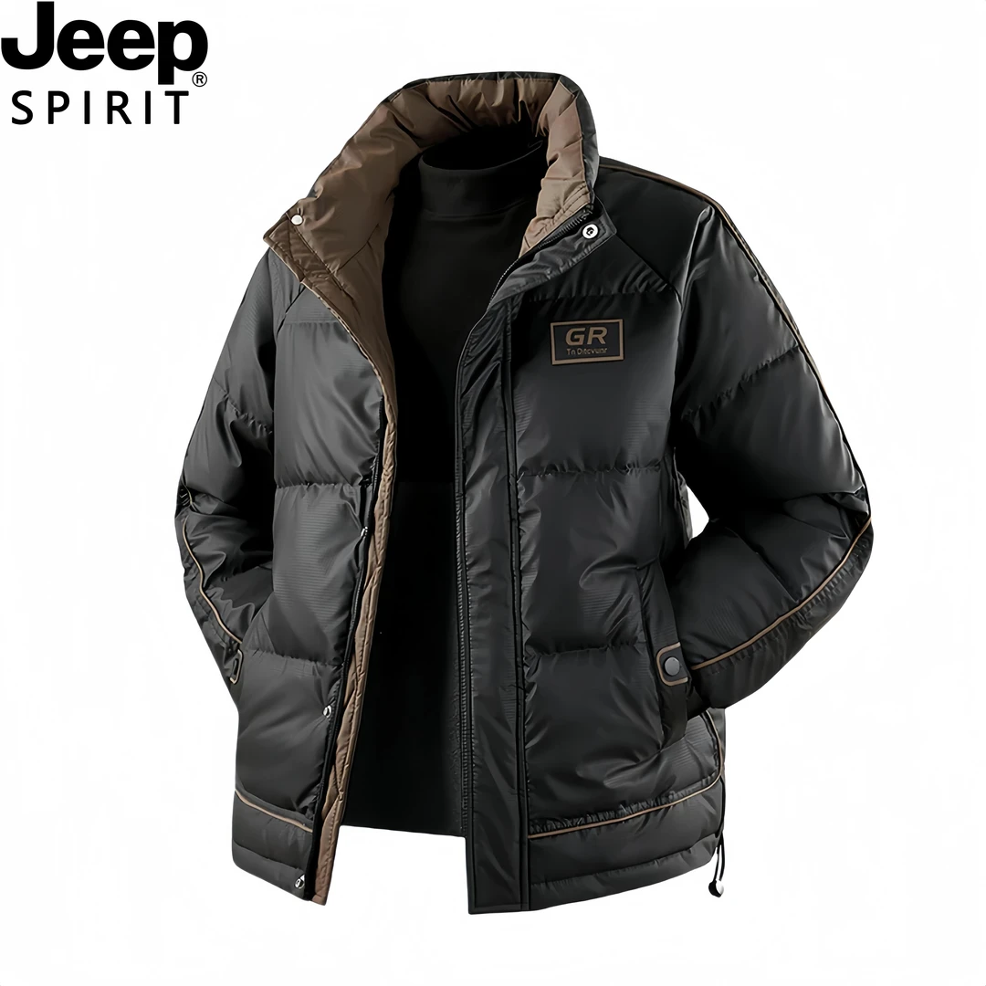 Jeep吉普冬季时尚男士白鸭绒羽绒服新款高级感百搭立领加厚外套潮