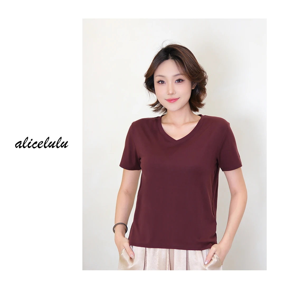 [alicelulu]小清新纯色V领基础款短袖T恤宽松显瘦S2143518K