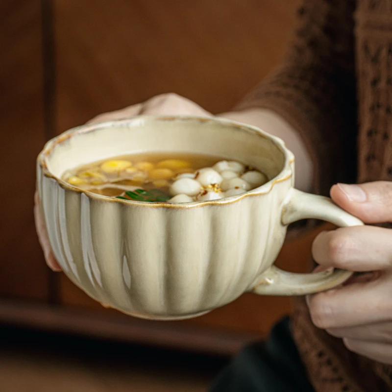 小悠家〖vintage浮雕咖啡杯〗复古窑变马克杯陶瓷早餐杯燕麦杯子