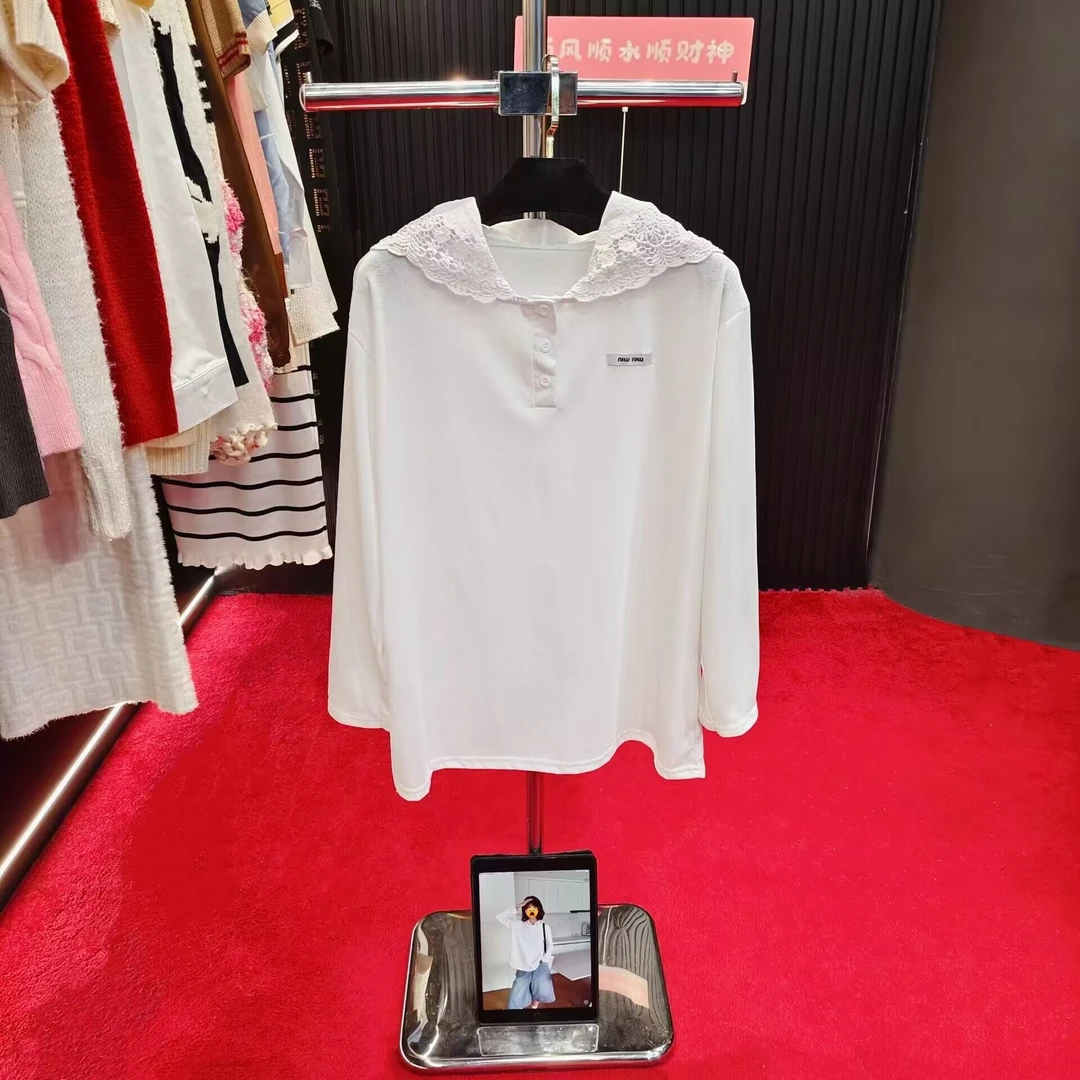 4728 白色长袖蕾丝连帽针织衫气质轻奢名媛
