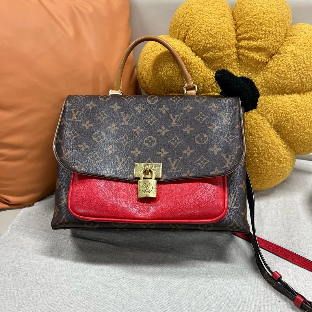 95新 LouisVuitton/路易威登 marignan 老花拼红色 锁头扣 编码18