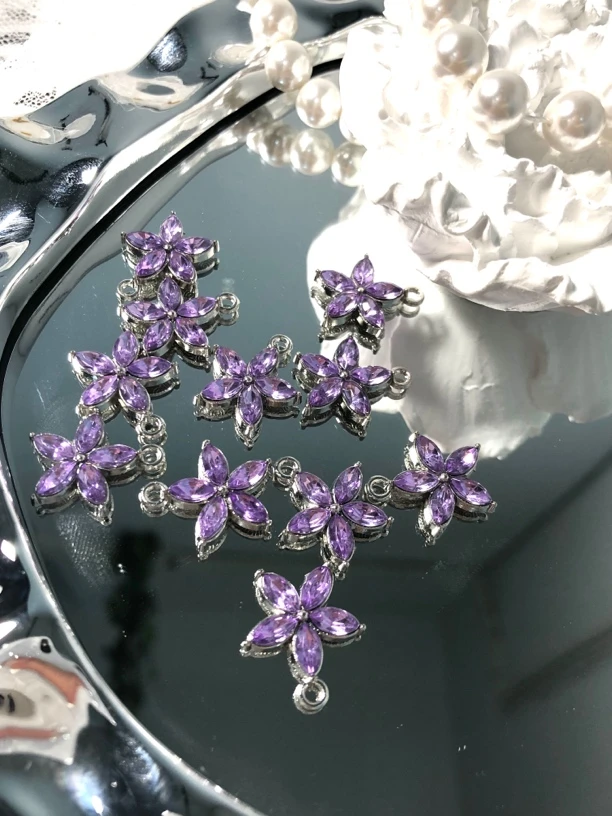 雨宝严选· DIY  P424 银紫色小花吊坠DIY