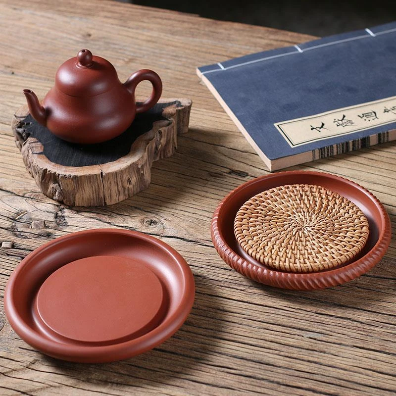 潮州朱泥壶承壶垫紫砂壶养壶底座小茶盘圆形杯托干泡台功夫茶配件