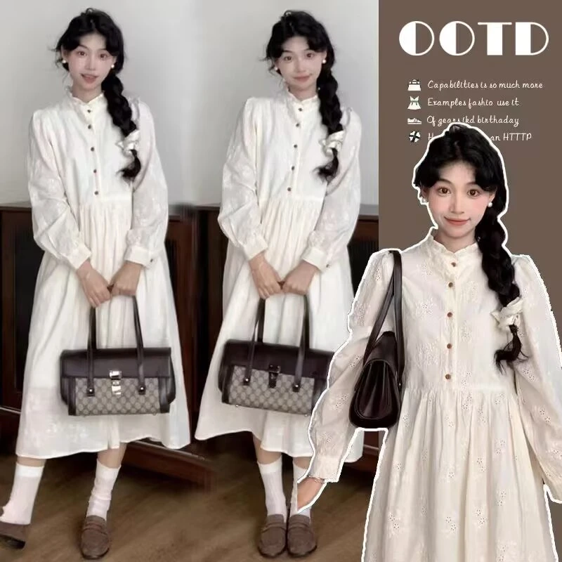 孕妇秋装连衣裙2025新款时尚潮妈孕期法式穿搭镂空长袖秋冬季裙子