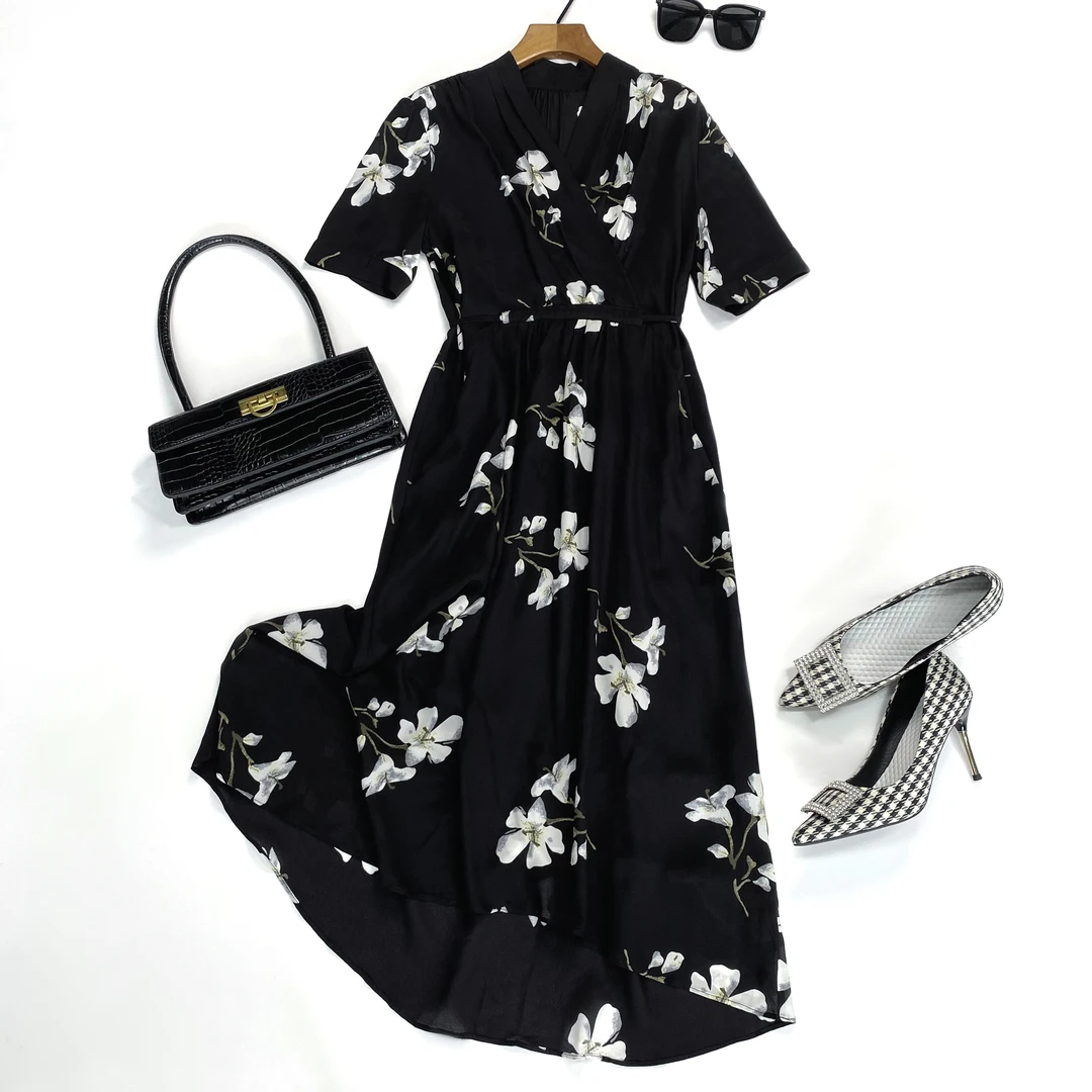 【玉兰花】高定桑蚕丝真丝玉兰花连衣裙21191034