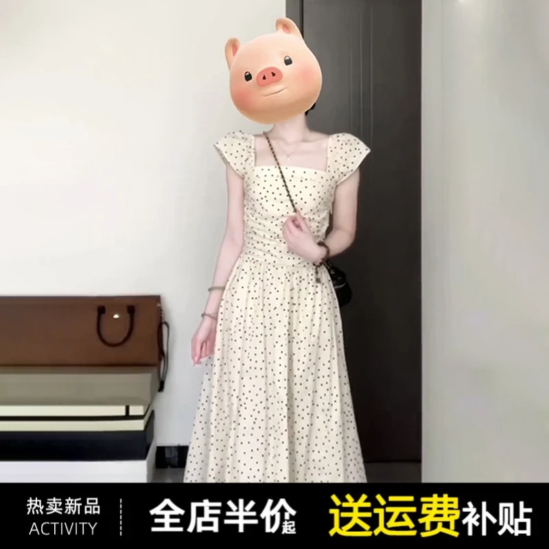 夏季2025年新款女装法式气质小个子波点连衣裙子洋气收腰后妈长裙