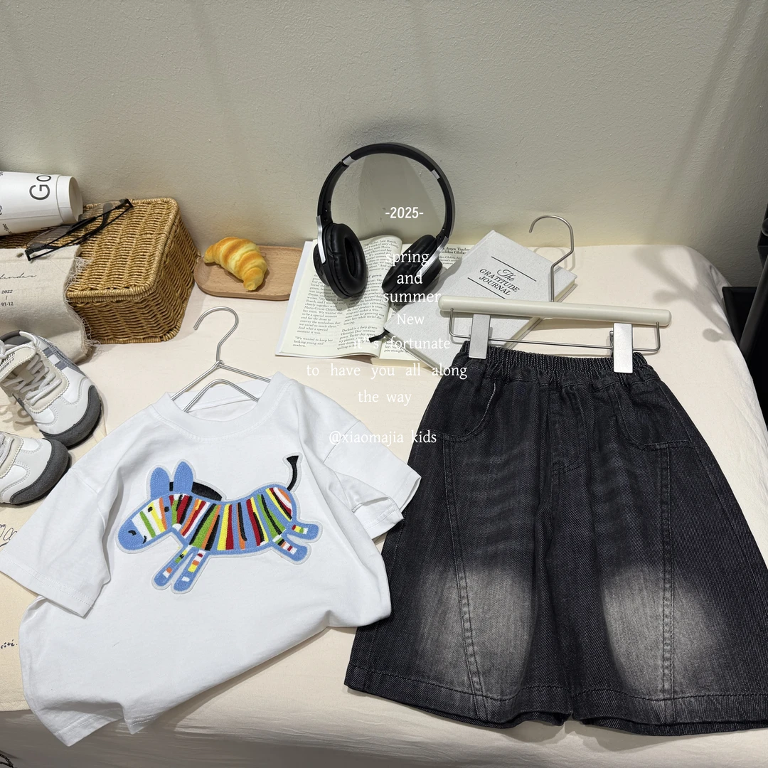 现货-儿童夏季新款牛仔中裤K-5475欧若风穿搭潮酷男女童韩版穿搭