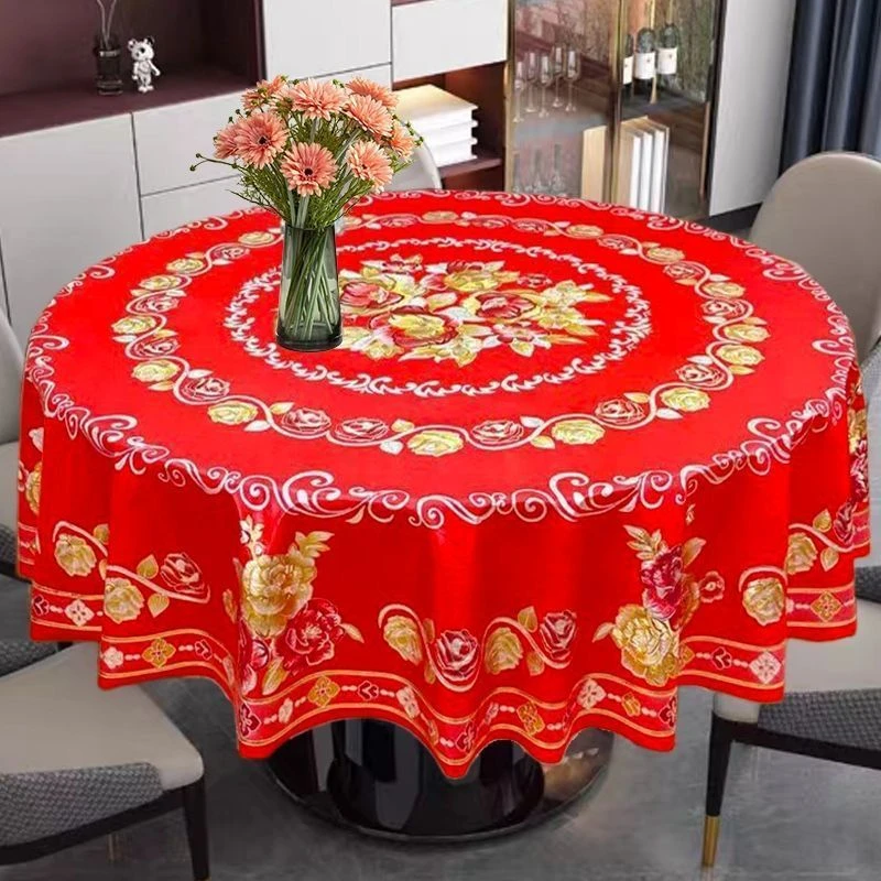 喜庆圆桌布防水防油防烫PVC免洗酒店家用饭店大圆桌布喜庆餐桌布