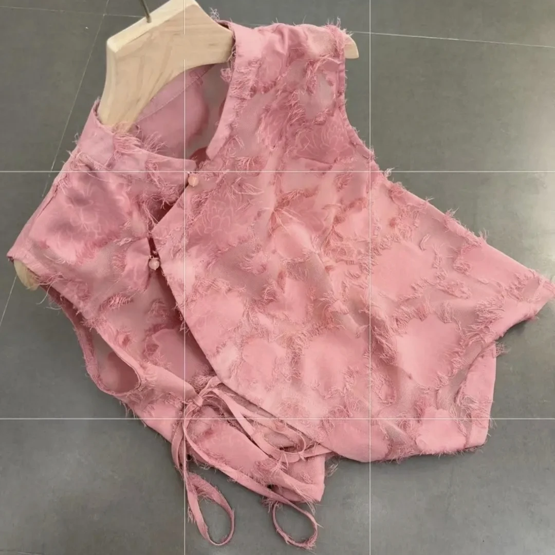 2025夏季新款花间令新中式国风斜襟系带流苏马甲背心