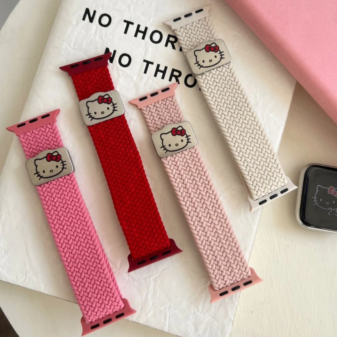 适用苹果手表iwatch11代987654Ultra/SE编织尼龙凯蒂磁吸扣表带