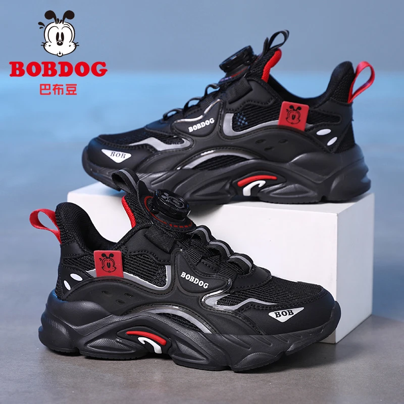 巴布豆男童鞋子男孩子2025新款中大童单网镂空透气百搭跑步鞋