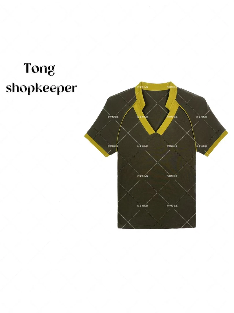 QJ/彤掌柜1681922 夏25走秀款莱赛尔天丝羊毛文艺小众领撞色上衣