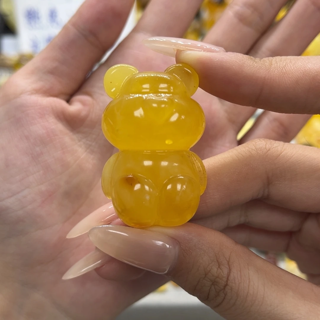 琥珀未镶嵌裸石天然琥珀芬达熊漏35